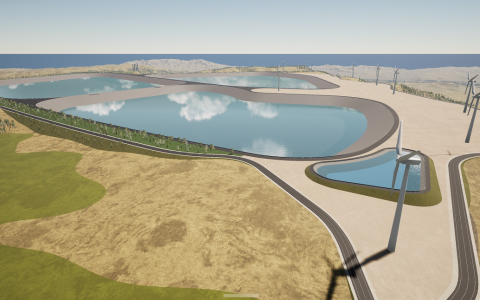 Imatge virtual de les basses que servirien per acumular l'aigua del riu Ebre per produir l'energia elèctrica.