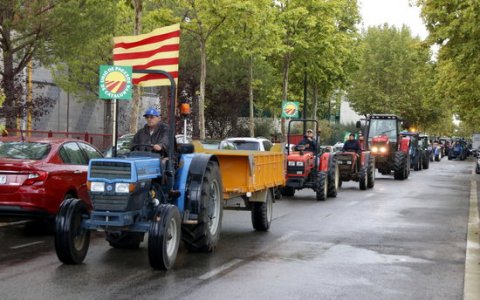 La filera de tractors durant la marxa d'aquest matí. FOTO: ACN.