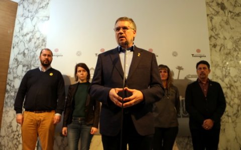 Compareixença de Ricomà davant la premsa per explicar el posicionament de l'Ajuntament de Tarragona envers els nous horaris arran del corredor mediterrani. FOTO: ACN.