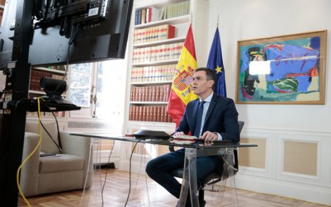 Pedro Sánchez en la videoconferència amb els presidents autonòmics. FOTO: ACN.