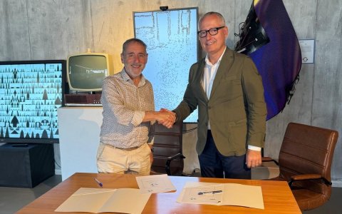 Andreu Rodríguez, president de la New Art Foundation, amb Xavier Martínez, president de Masergrup.